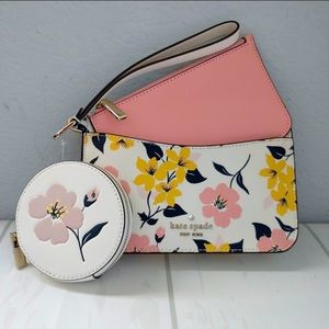 Kate Spade Staci Lily Bloom Floral Print Triple Pouch Cream Multi